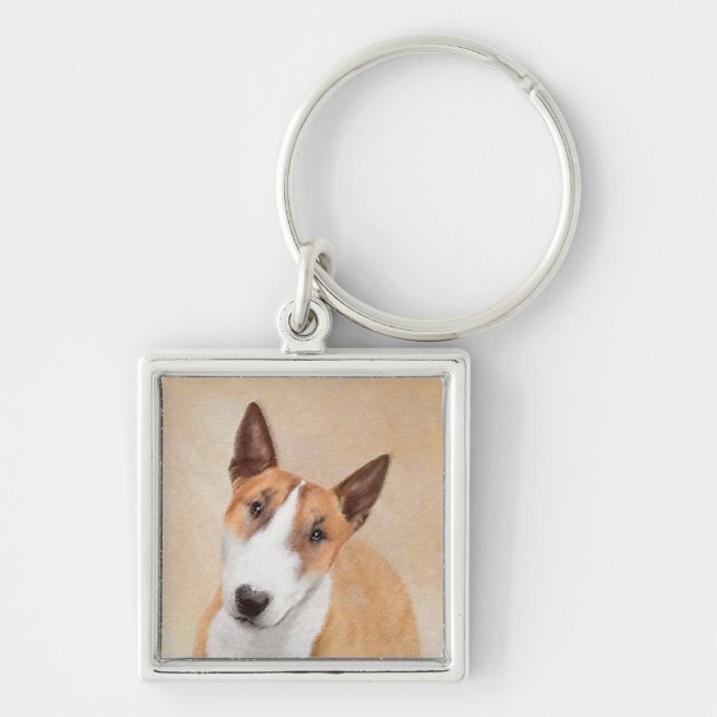Miniature Bull Terrier Painting - Cute Original Do Key Ring (Front)