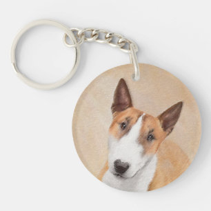 Miniature Bull Terrier Painting - Cute Original Do Key Ring