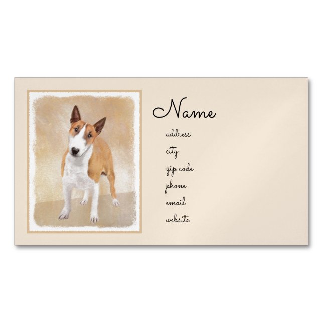 Miniature Bull Terrier Painting - Cute Original Do Magnetic Business Card (Front)