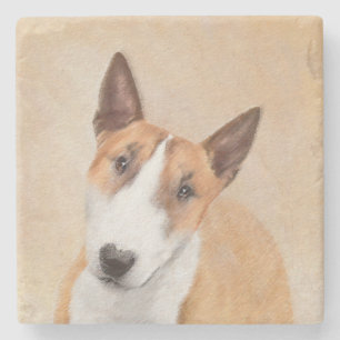 Miniature Bull Terrier Painting - Cute Original Do Stone Coaster