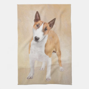 Miniature Bull Terrier Painting - Cute Original Do Tea Towel