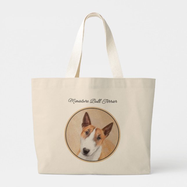 Miniature Bull Terrier Painting Original Dog Art Large Tote Bag (Back)