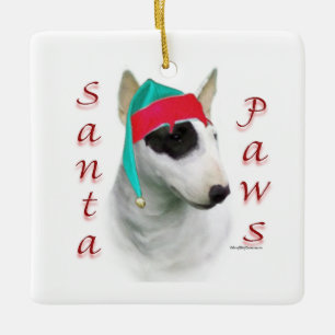 Miniature Bull Terrier Santa Paws Ceramic Ornament