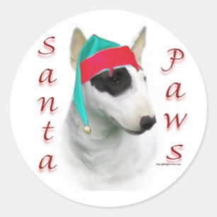 Miniature Bull Terrier Santa Paws Classic Round Sticker