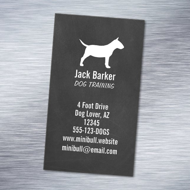 Miniature Bull Terrier Silhouette Chalkboard Style Magnetic Business Card (Creator Uploaded)