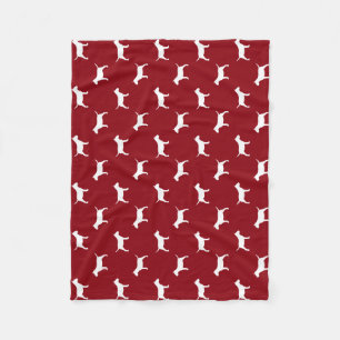 Miniature Bull Terrier Silhouettes Pattern Red Fleece Blanket