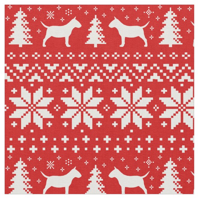 Miniature Bull Terriers Christmas MiniBull Holiday Fabric (Close Up)
