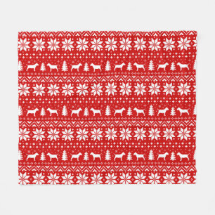 Miniature Bull Terriers Christmas Pattern Red Fleece Blanket