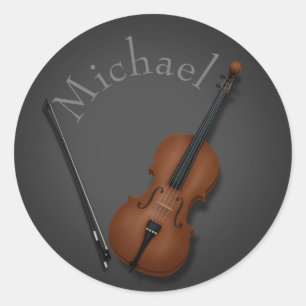Miniature Cello & Bow Inside Personalised Classic Round Sticker
