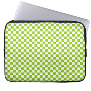 Miniature Check Pattern in Lime Green and White Laptop Sleeve