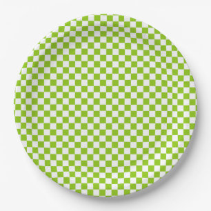 Miniature Check Pattern in Lime Green and White Paper Plate