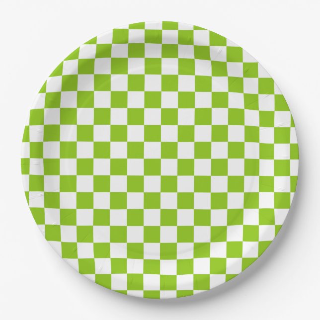 Miniature Checked Pattern in Lime Green and White Paper Plate (Front)