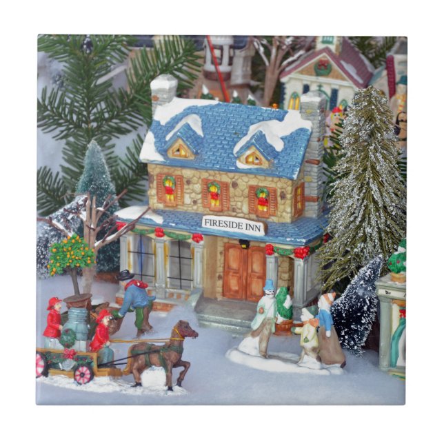 Miniature christmas village ceramic tile (Front)