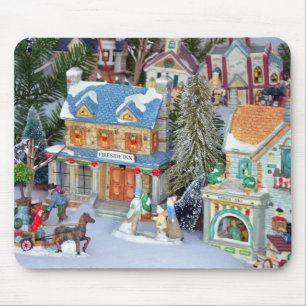 Miniature christmas village mouse pad