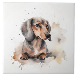 Miniature Dachshund Watercolor Ceramic Tile