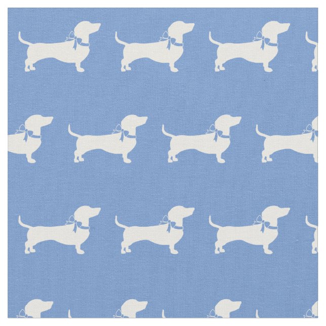 Miniature Dachshund Weiner Dog Light Blue Fabric (Close Up)