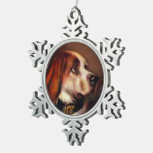 MINIATURE DOG PORTRAITS Bloodhound Snowflake Pewter Christmas Ornament (Right)