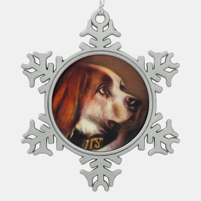 MINIATURE DOG PORTRAITS Bloodhound Snowflake Pewter Christmas Ornament (Front)