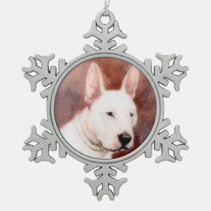 MINIATURE DOG PORTRAITS Bull Terrier Snowflake Pewter Christmas Ornament
