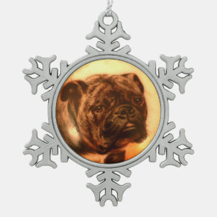 MINIATURE DOG PORTRAITS Bulldog Snowflake Pewter Christmas Ornament