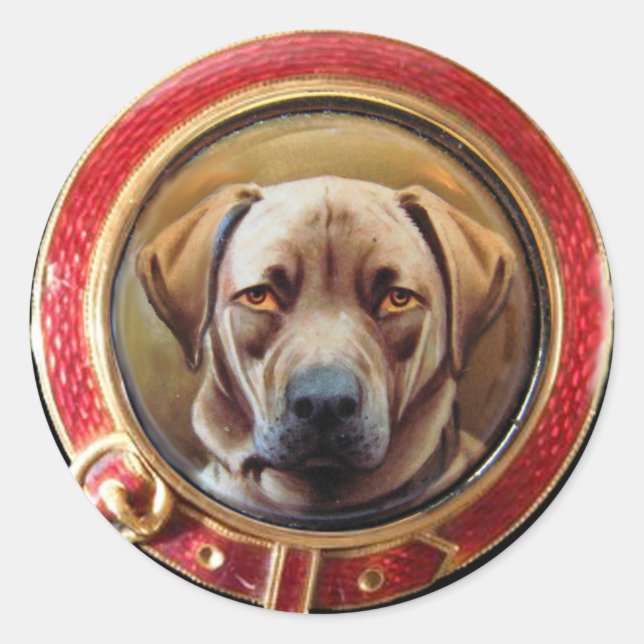 MINIATURE DOG PORTRAITS CHOCOLATE LABRADOR CLASSIC ROUND STICKER (Front)