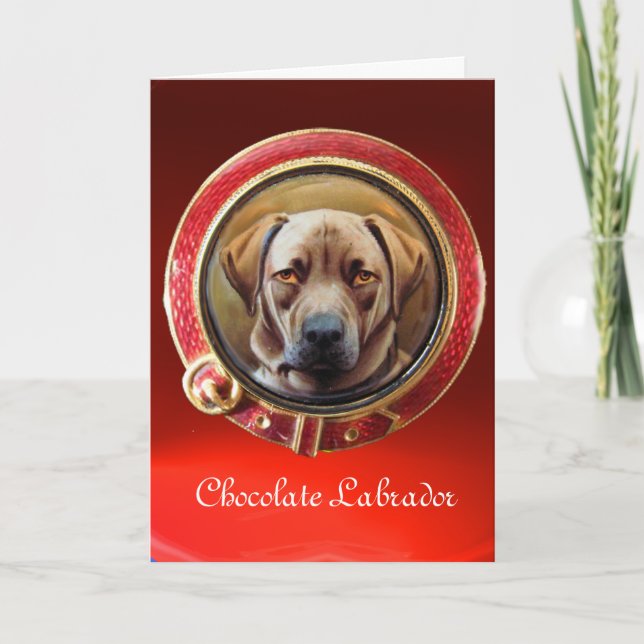 MINIATURE DOG PORTRAITS Chocolate Labrador Holiday Card (Front)