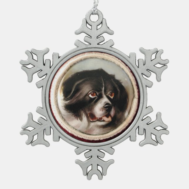 MINIATURE DOG PORTRAITS Newfoundland Snowflake Pewter Christmas Ornament (Front)