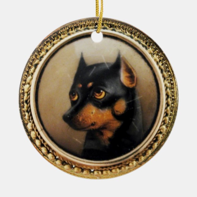 MINIATURE DOG PORTRAITS Pincher Ceramic Tree Decoration (Front)