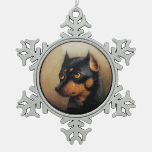 MINIATURE DOG PORTRAITS Pincher Snowflake Pewter Christmas Ornament