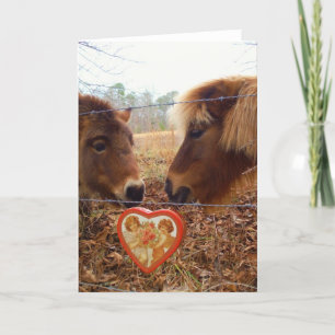 Miniature Donkey & Horse Valentine Heart Holiday Card