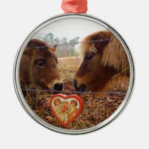 Miniature Donkey & Horse Valentine Heart Metal Tree Decoration
