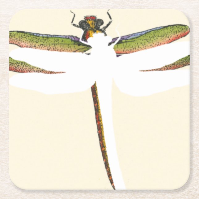 Miniature Dragonfly on White Background Square Paper Coaster (Front)