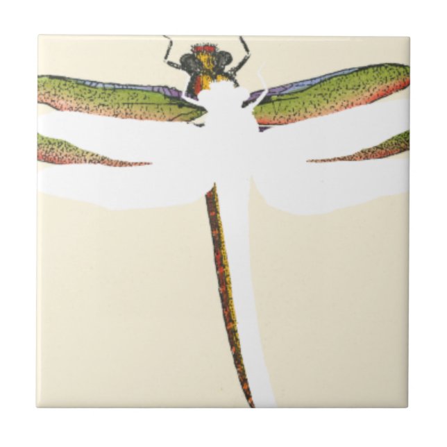 Miniature Dragonfly on White Background Tile (Front)