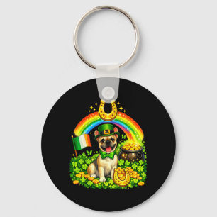 Miniature French Bulldog St Patricks Day Rainbow Key Ring