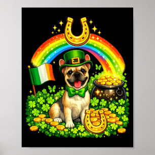 Miniature french bulldog st patricks day rainbow poster