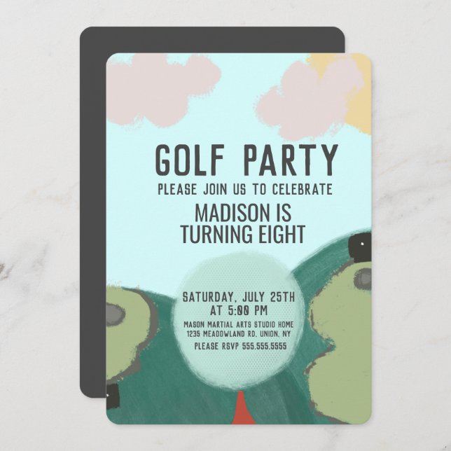 Miniature Golf Illustration Birthday Party Green Invitation (Front/Back)