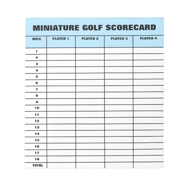 Miniature golf scorecard template custom notepad (Front)