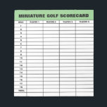 Miniature golf scorecard template custom notepad<br><div class="desc">Miniature golf scorecard template custom notepad. Personalized tear away note block for mini golf player, golfer, business, sports club, shop, game, location etc. Lined paper for 18 holes golf course and 4 players so people can fill in their scores and add up their total number of shots on each hole....</div>