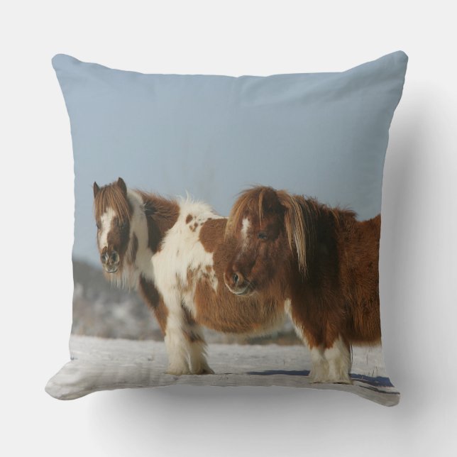Miniature Horses Standing in the Snow Cushion (Front)