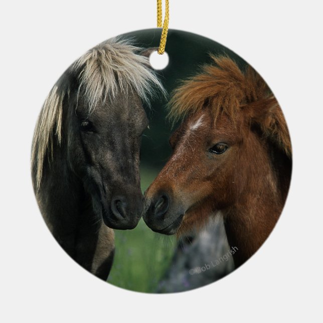 Miniature Horses Touching Ceramic Ornament (Front)