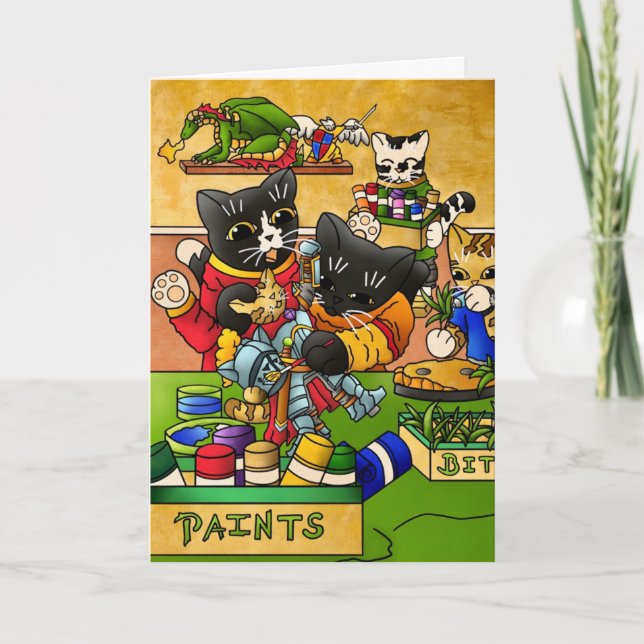 Miniature Knight Cat Model Painting Cats Card (Front)