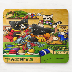 Miniature Knight Cat Model Painting Cats Mouse Pad
