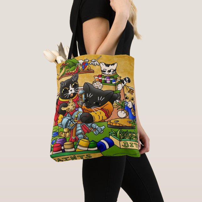 Miniature Knight Cat Model Painting Cats Tote Bag (Close Up)