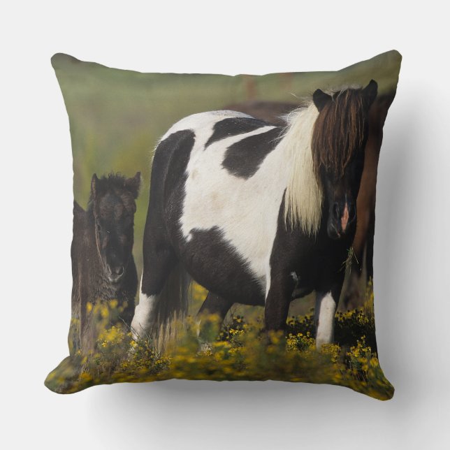 Miniature Mare & Foal in the Flowers Cushion (Front)