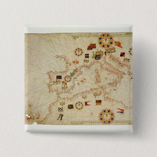 Miniature Nautical Map of the Central Mediterranea 15 Cm Square Badge