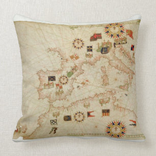 Miniature Nautical Map of the Central Mediterranea Cushion