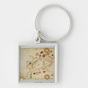 Miniature Nautical Map of the Central Mediterranea Key Ring