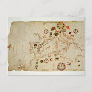 Miniature Nautical Map of the Central Mediterranea Postcard