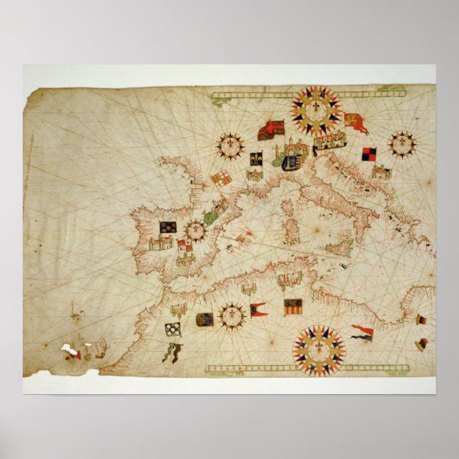 Miniature Nautical Map of the Central Mediterranea Poster (Front)