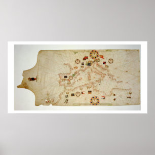 Miniature Nautical Map of the Central Mediterranea Poster